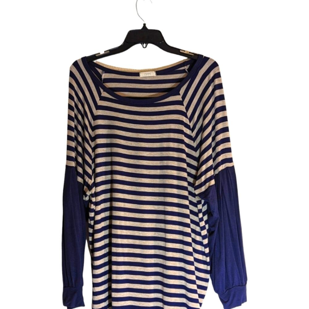 Oddy - Womens Long Sleeve Shirt - Size 1XL - Blue and Grey Striped -Preowned EUC